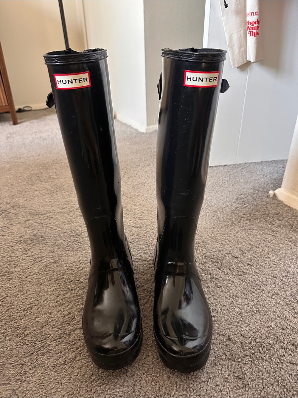 Hunter Black Gloss Tall Women's Rain Boots with Logo